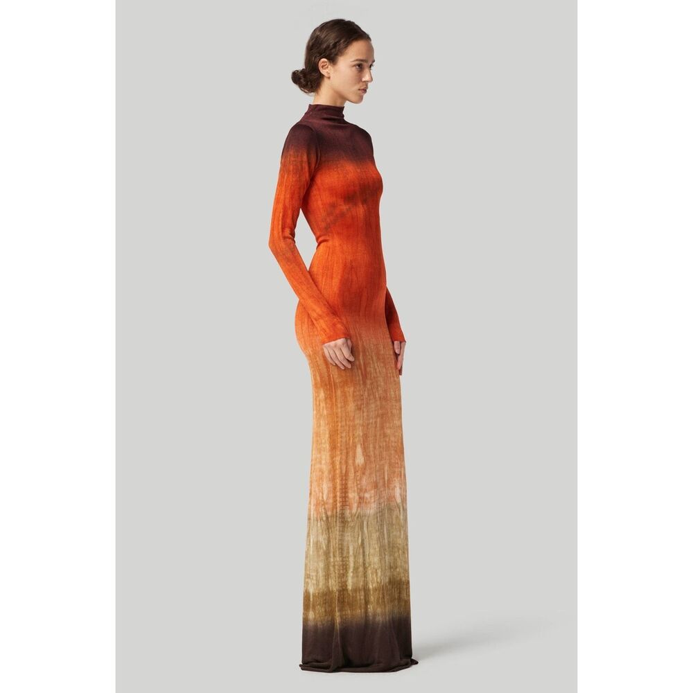 Altuzarra Mock Neck Hand Dyed Fall Winter 23 Rhea Maxi Dress Coral Medium $1995 - Picture 2 of 15